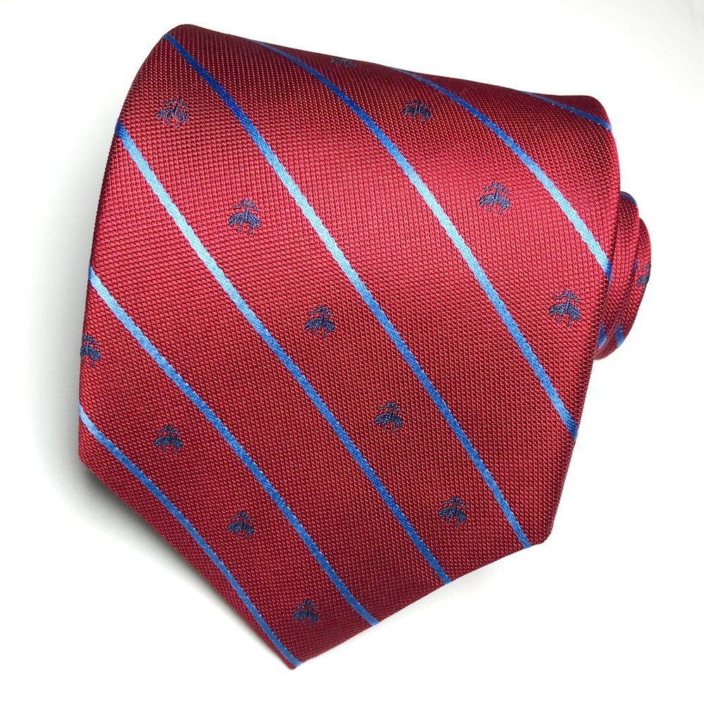 Brooks Brothers Vibrant Dark Red with Light Blue Stripes Silk Tie